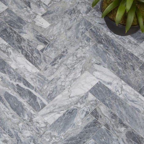 Bardiglio Harringbone Marble Floor Tile from Arizona Tile