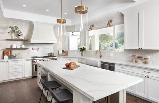 Bertoli White Quartz Kitchen Countertop from Arizona Tile