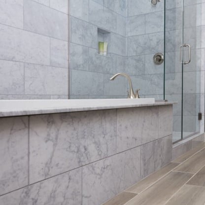 Bianco Carrara Marble Tile Bathroom Tub and Shower Wall from Arizona Tile