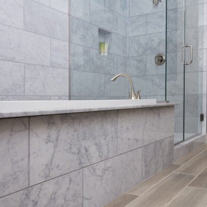 Bianco Carrara Marble Tile Bathroom Tub and Shower Wall from Arizona Tile