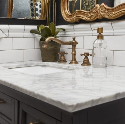 Bianco Carrara Marble Stone Bathroom Sink With Gold Faucet from Arizona Tile