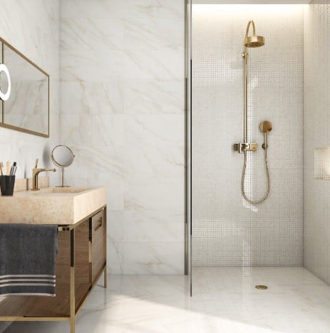 Image: Cala Tresana Polished 12”x24” Rectified Porcelain Bathroom Floor and Wall from Arizona Tile