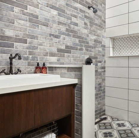 Castle Brick Grey Porcelain Bathroom Wall Tile from Arizona Tile