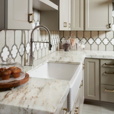 FW Morocco Imperial Danby Honed, Reside Beige 24” x 24” Marble Kitchen Countertop from Arizona Tile