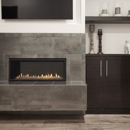 Stage Grey 12”x24” Rectified Glazed Porcelain Tile Fireplace Surround from Arizona Tile