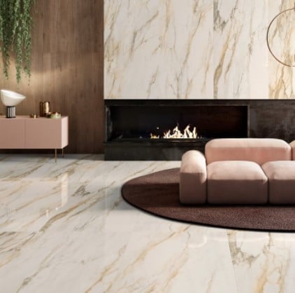 Tru Marmi Gold 24 x 48 Rectified Glazed Porcelain Living Room Floor from Arizona Tile