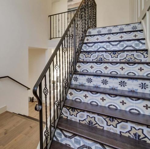 Cementine Posa 1,2,3,4 Porcelain Decos Patterned Staircase Tile from Arizona Tile
