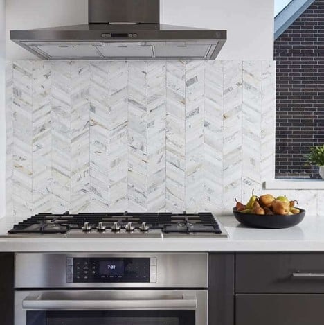 Chevron Calacatta Polished Marble Tile Kitchen Backsplash From Arizona Tile