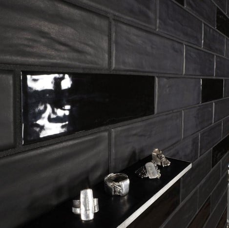 Concerto Black Glossy and Matte Porcelain Wall Tile from Arizona Tile