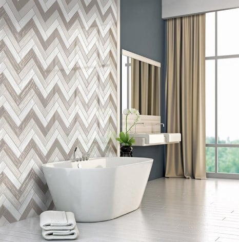 Concerto White Glossy, Concerto Greige Glossy, & Concerto Cocoa Glossy Porcelain Bathroom Wall Tile from Arizona Tile
