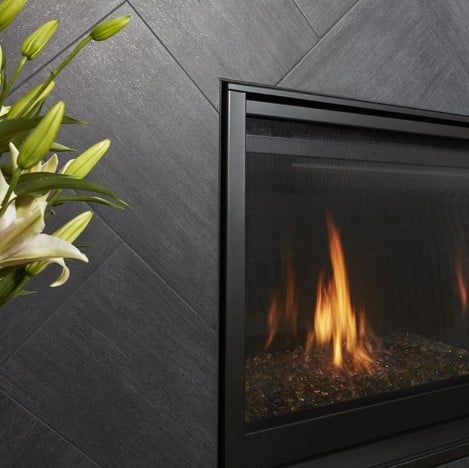 Metalwood Carbonio Porcleain Tile Fireplace from Arizona Tile