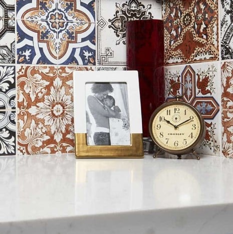 New Carrara Quartz Bathroom Countertop with Marrakesh Backsplash from Arizona Tile