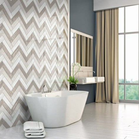 Concerto White Glossy, Greige Glossy, and Cocoa Glossy Bathroom Wall Tile from Arizona Tile