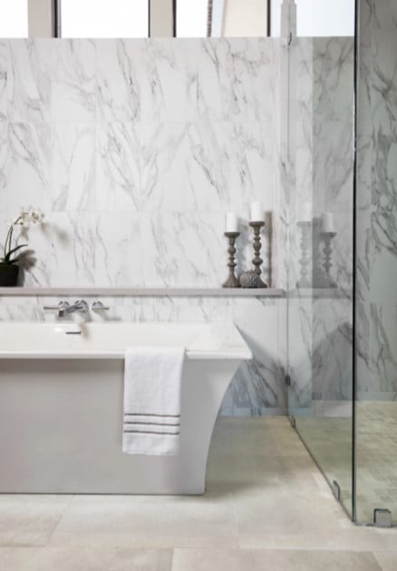Tru Marmi Extra Porcelain Bathroom WalI Tile and Reside Beige Porcelain Bathroom Floor Tile from Arizona Tile