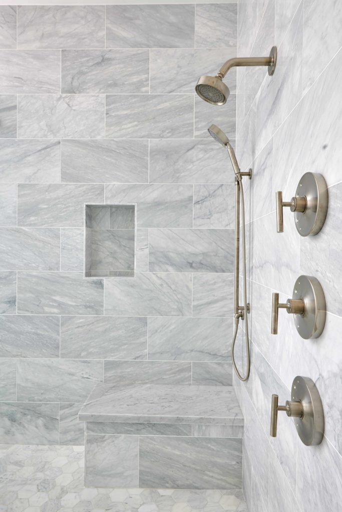Calacatta Gris honed marble shower - Fairmount Development Design using Arizona Tile