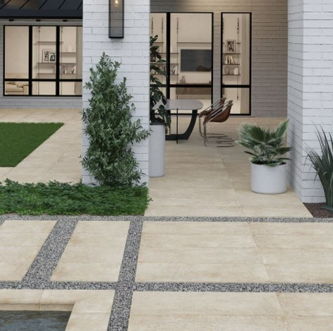 Konkrete Beige Large-Format 24 x 48 Outdoor Patio Tile with R11 Anti-Slip Finish from Arizona Tile