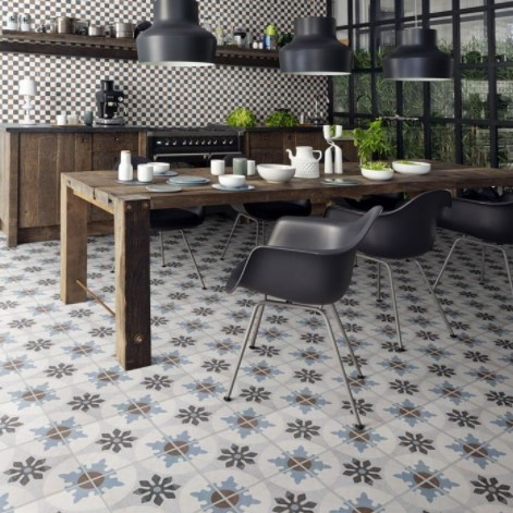 Cementine Posa 4 Porcelain Tile Kitchen Floor and Cementine Posa 5 Porcelain Tile Kitchen Wall from Arizona Tile