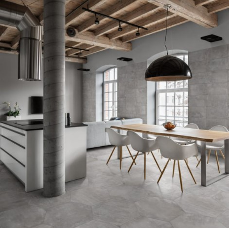 Icon Smoke Hex 20 x 24 Concrete-Look Porcelain Industrial Loft Tile from Arizona Tile