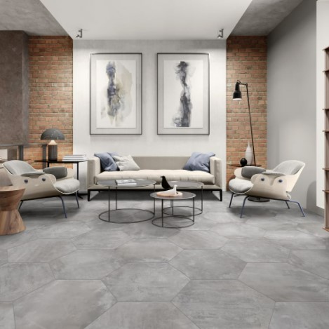 Icon Smoke Hex 20 x 24 Concrete-Look Porcelain Living Room Floor Tile from Arizona Tile