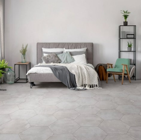 Icon Silver Concrete-Look Hex Porcelain Bedroom Tile from Arizona Tile