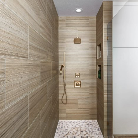 Shibusa Tortora 24” x 48” Bedroom and Bathroom Floor Tile and Master Bathroom Walls from Arizona Tile 