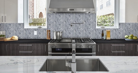 CS-Deep Blue Honed Herringbone Tile Kitchen Backsplash from Arizona Tile