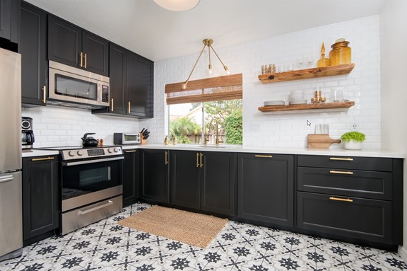 Cementine Black & White Rectified Porcelain Kitchen Floor Tile from Arizona Tile