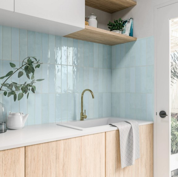 Flash Light Blue 5” x 5” Ceramic Kitchen Backsplash Wall Tile from Arizona Tile