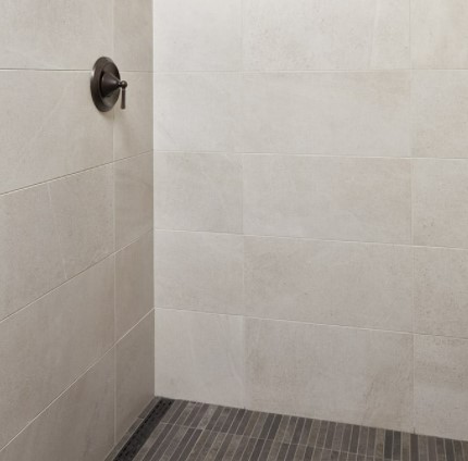 Reside Black Blend Straight Stack Porcelain Shower Tile from Arizona Tile