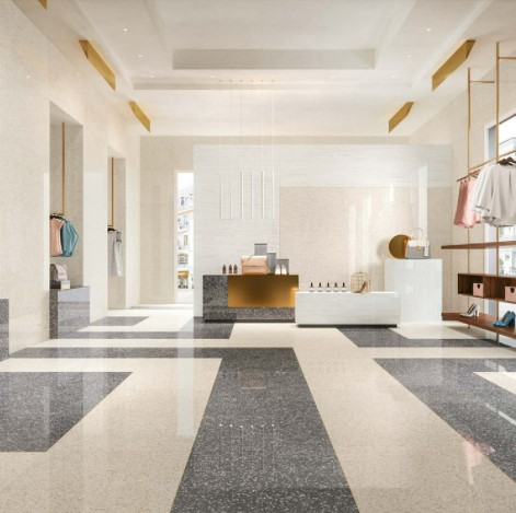 Terrazzo Cream and Grey Porcelain Commercial Space Floor Tile from Arizona Tile