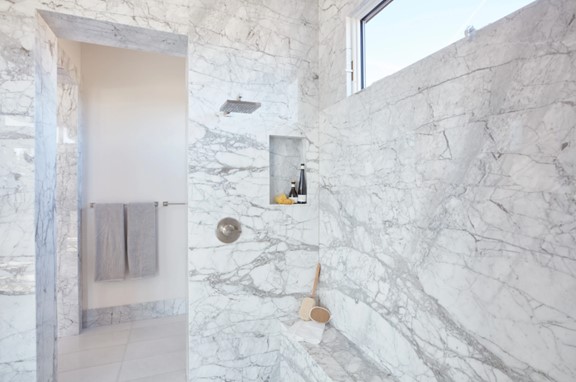 Bianco Venatino Marble Bathroom Shower Walls from Arizona Tile