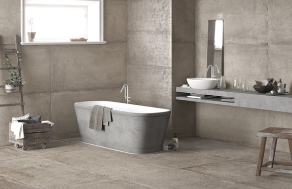 Konkrete Grigio 24 x 48 Porcelain Bathroom Floor and Wall Tile from Arizona Tile