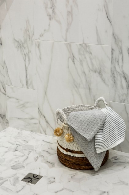 True Marmi Extra 24 x 48 & 4 Inch Hex Mesh Matte Porcelain Tile from Arizona Tile