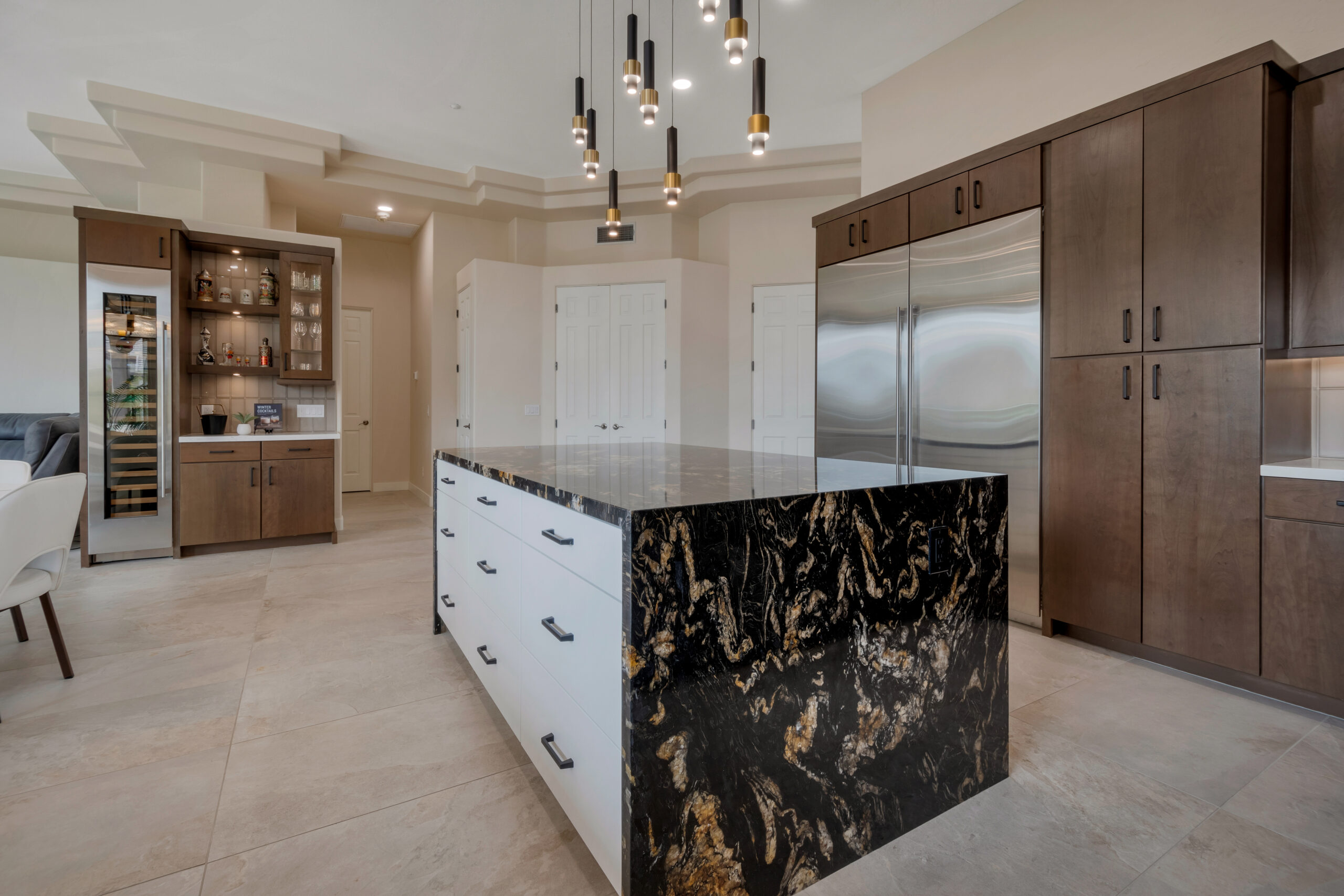 Volcano Granite Slab Waterfall Kitchen Island from Arizona Tile